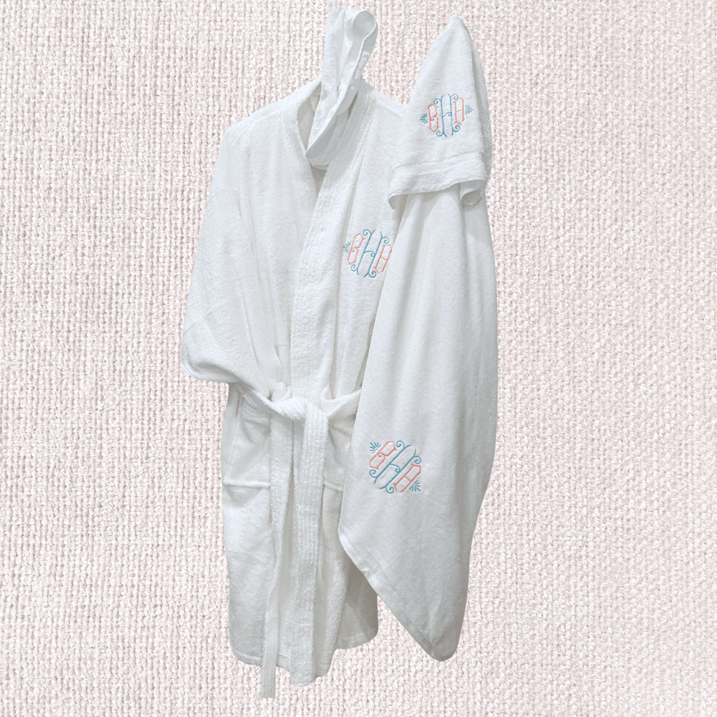 FEATURED SET Personalized Custom Robe, Towels and Headband with Hotel Style Monogram - 10 Bay