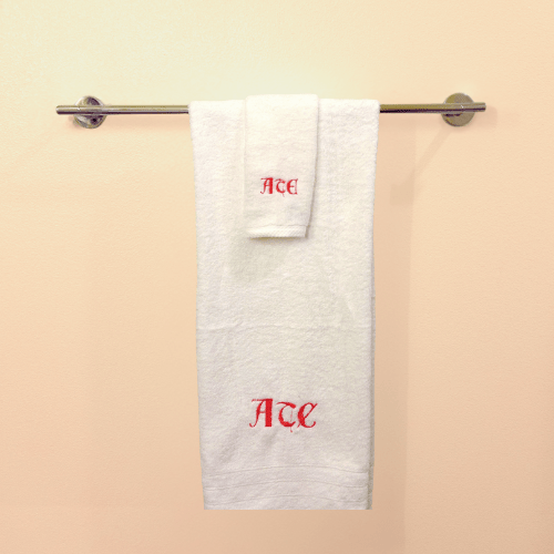 LUXE SET - Robe, Towels & Headband with GOTHIC EMBROIDERED MONOGRAM - 10 Bay