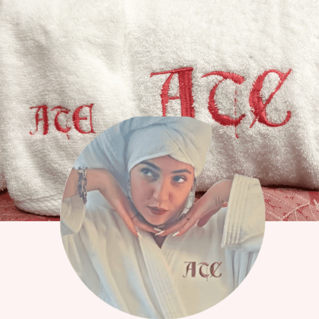 LUXE SET - Robe, Towels & Headband with GOTHIC EMBROIDERED MONOGRAM - 10 Bay