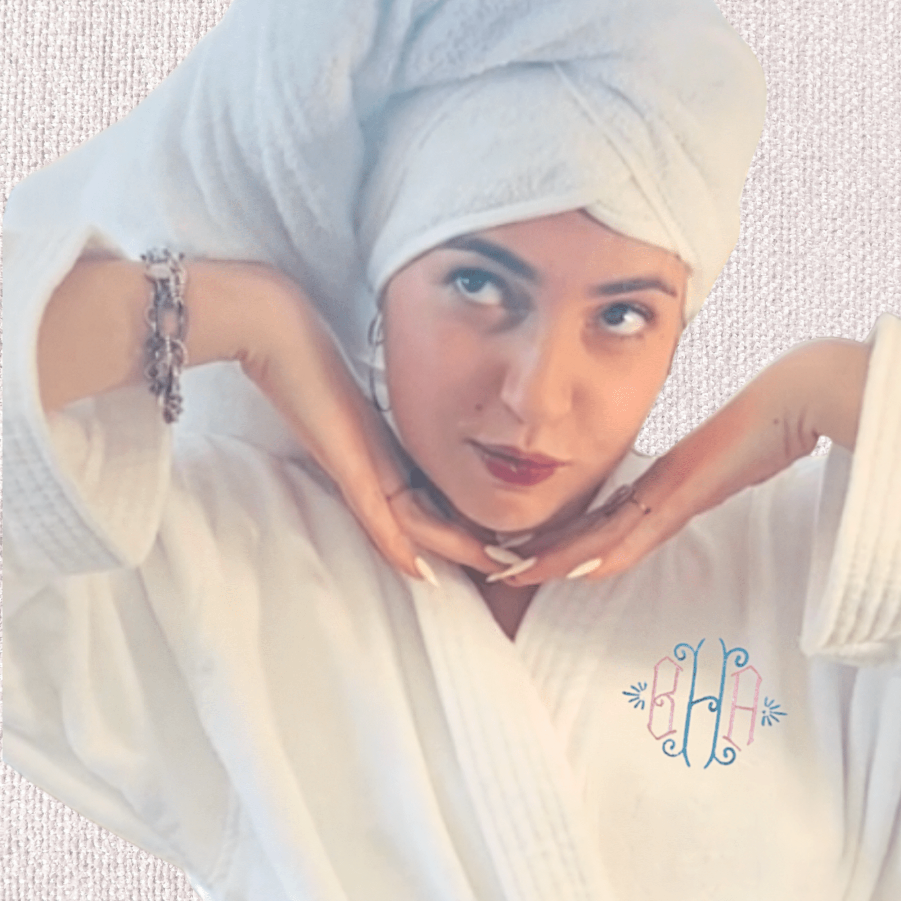 MONOGRAMMED SET: Robe, Towels, Headband in LOVE FONT Monogram - 10 Bay