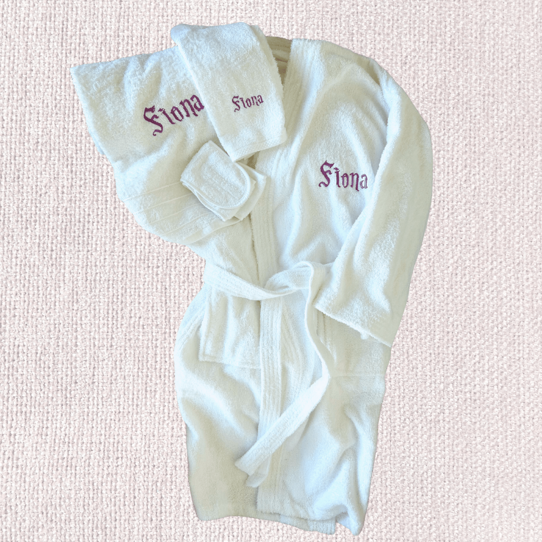 MONOGRAMMED SET: Robe, Towels, Headband in MAGIC FONT Monogram - 10 Bay