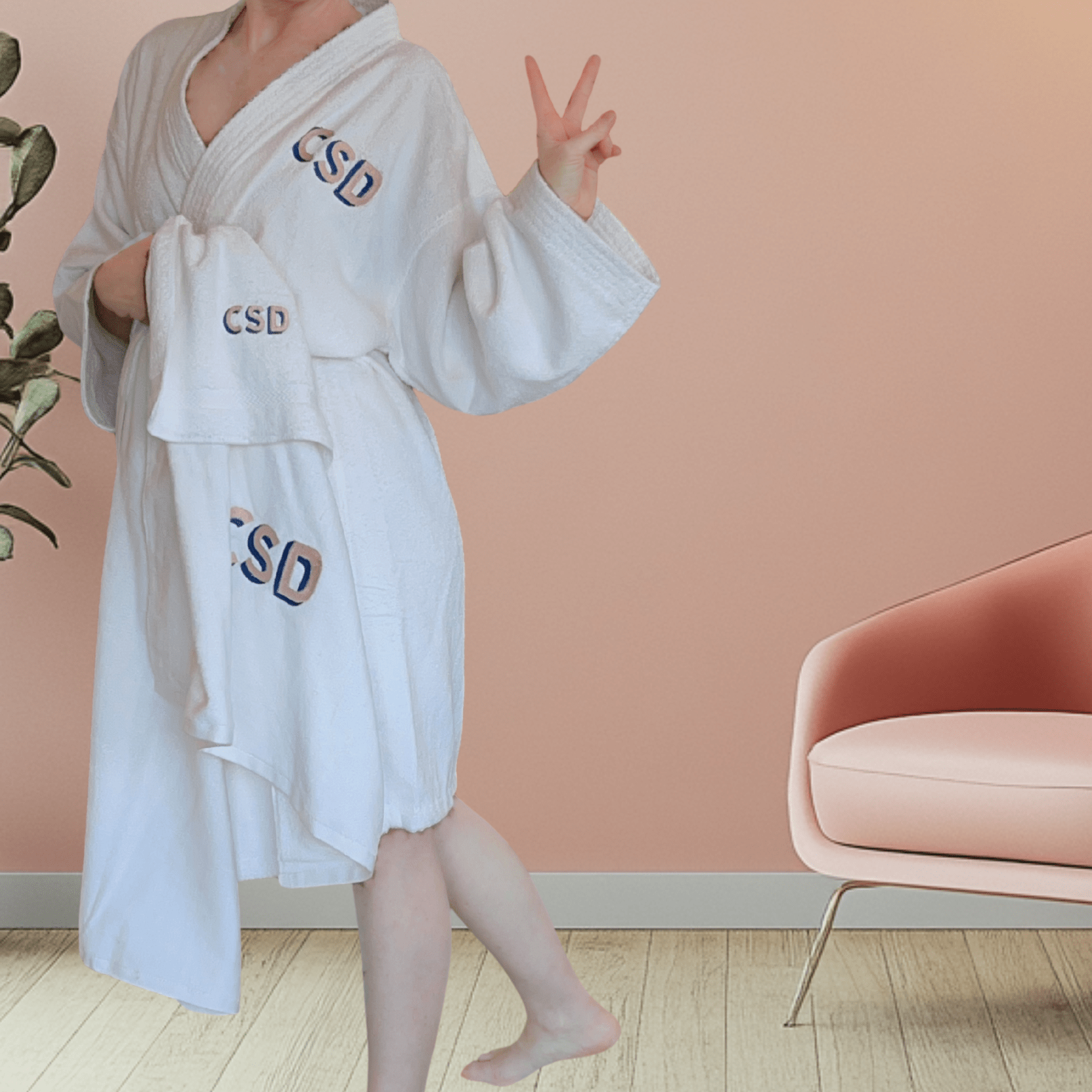 Monogrammed SET: Robe, Towels & Headband with Shadow Block Monogram - 10 Bay