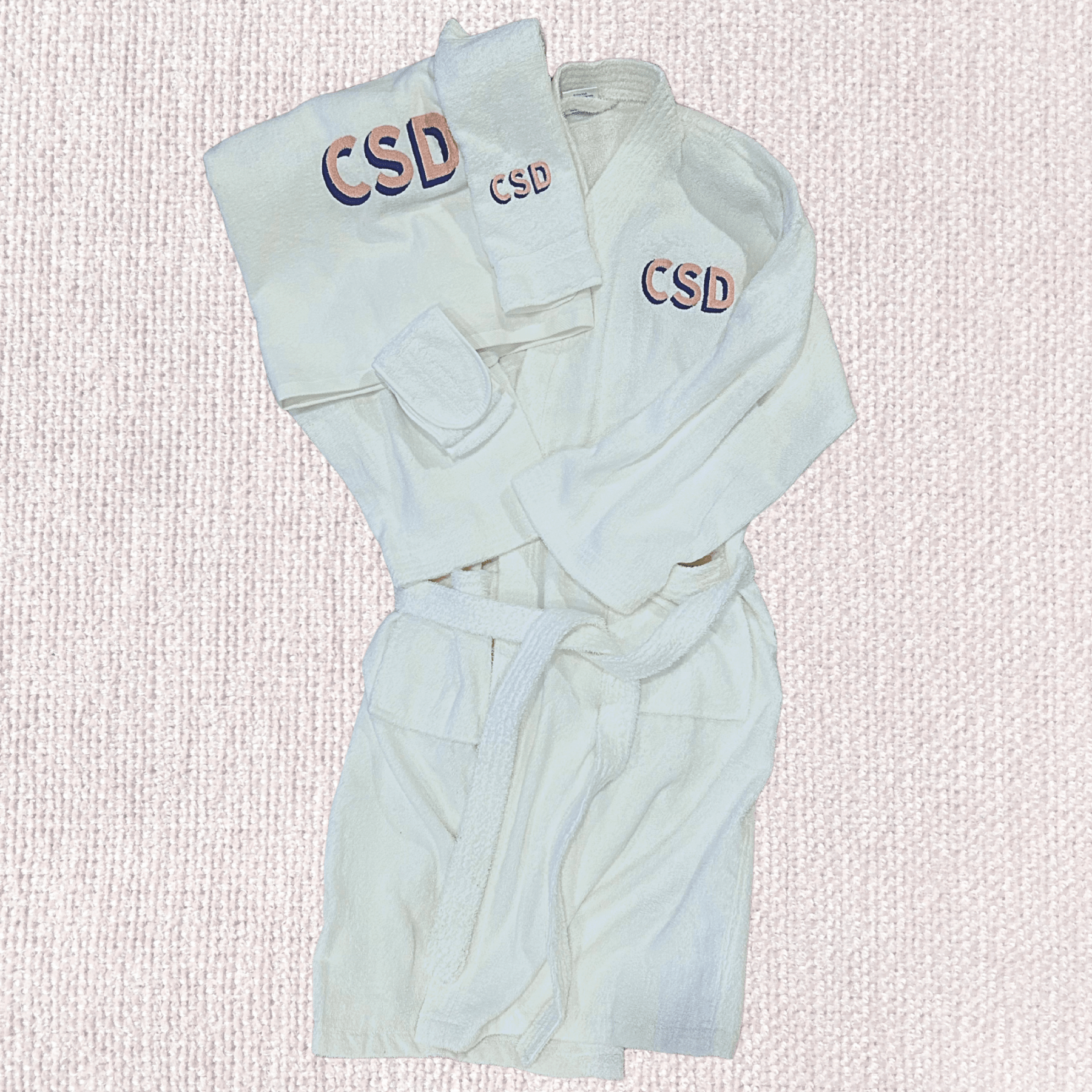 Monogrammed SET: Robe, Towels & Headband with Shadow Block Monogram - 10 Bay