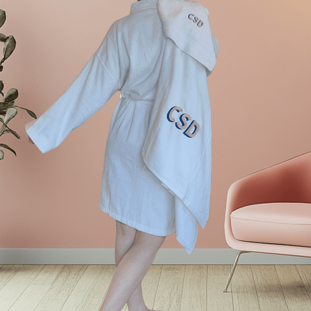 Monogrammed SET: Robe, Towels & Headband with Shadow Block Monogram - 10 Bay