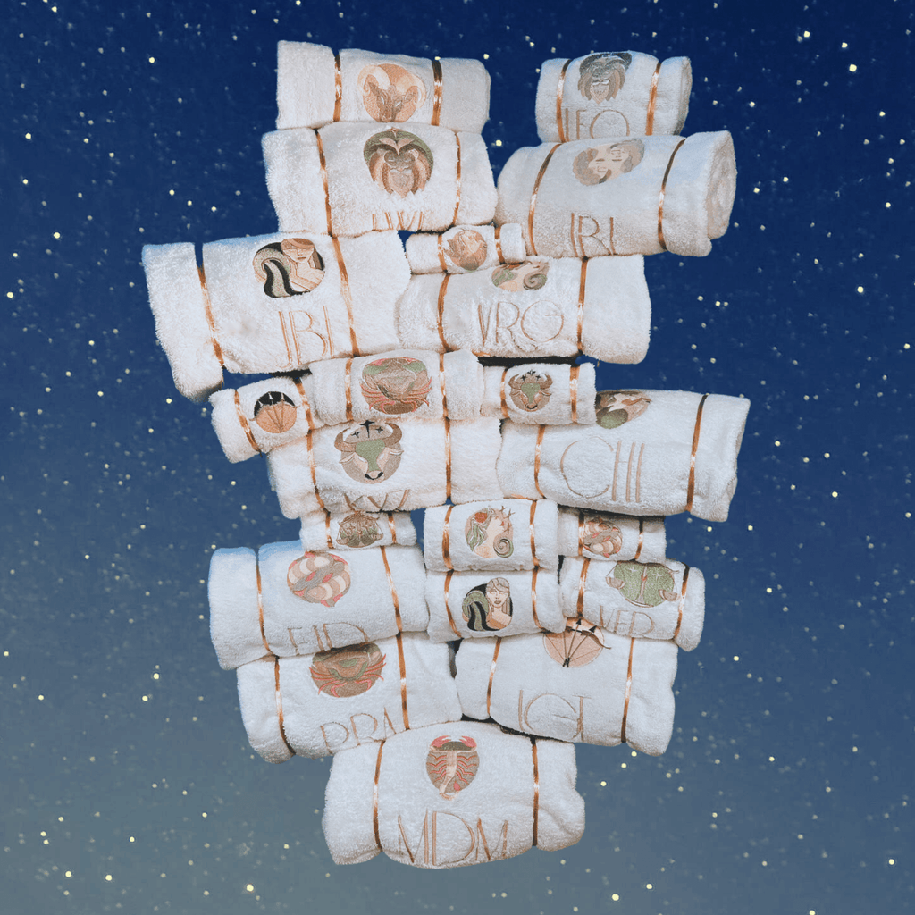 PISCES Bath Towel Embroidered with your Monogram | Art Deco Zodiac Gift - 10 Bay