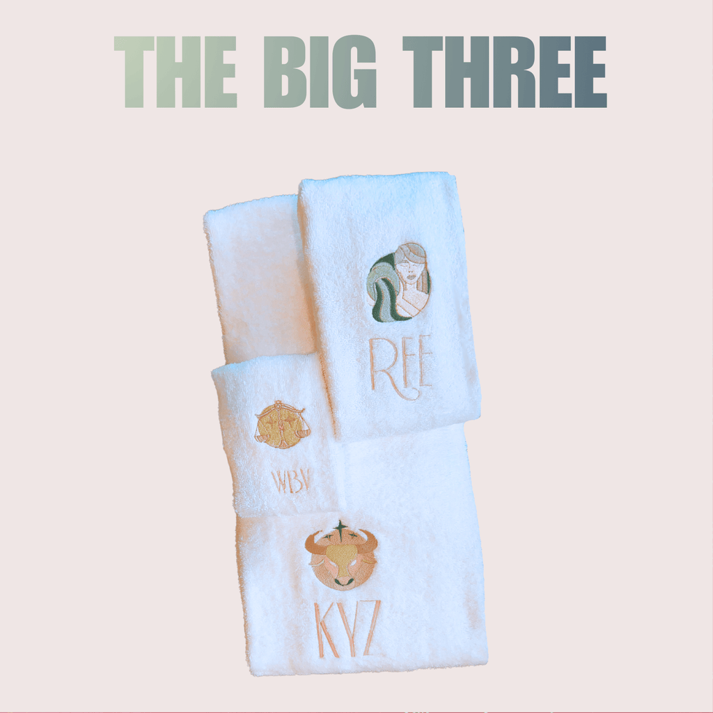 PISCES Bath Towel Embroidered with your Monogram | Art Deco Zodiac Gift - 10 Bay