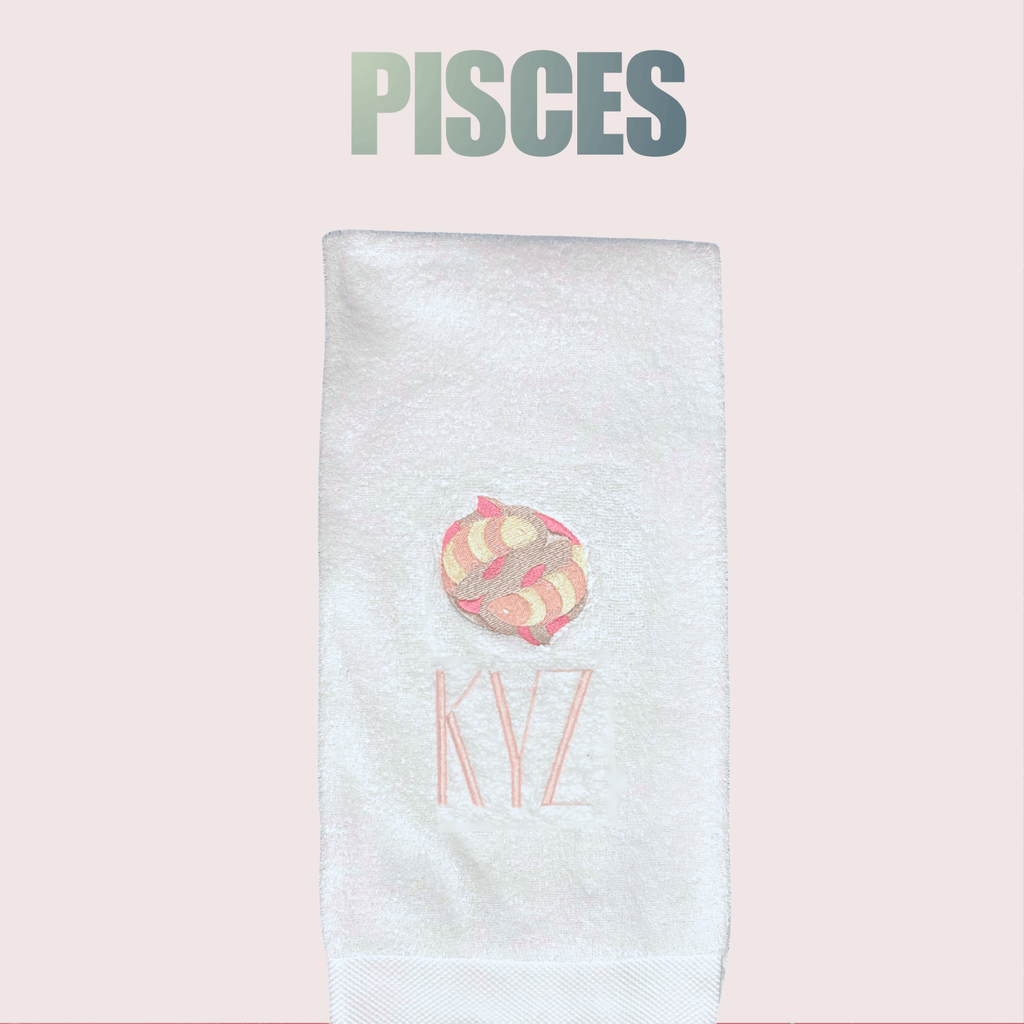 PISCES Bath Towel Embroidered with your Monogram | Art Deco Zodiac Gift - 10 Bay