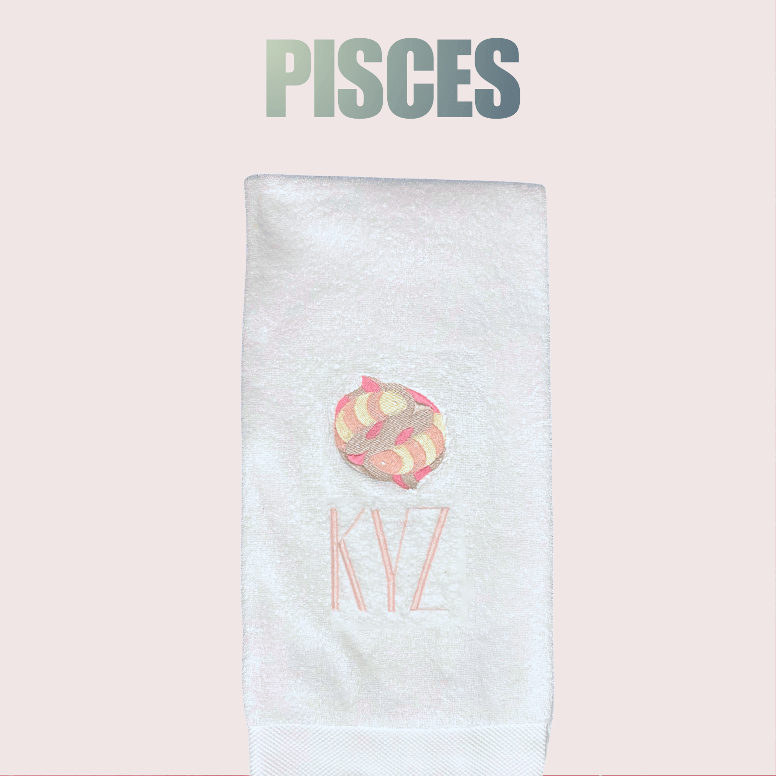 PISCES Bath Towel Embroidered with your Monogram | Art Deco Zodiac Gift - 10 Bay