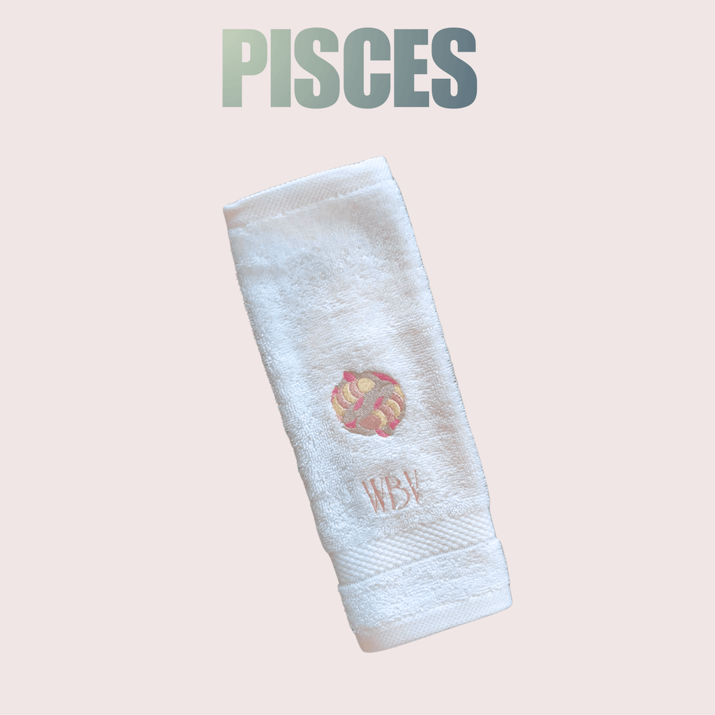 PISCES Washcloth Embroidered with your Monogram | Art Deco Zodiac Gift - 10 Bay