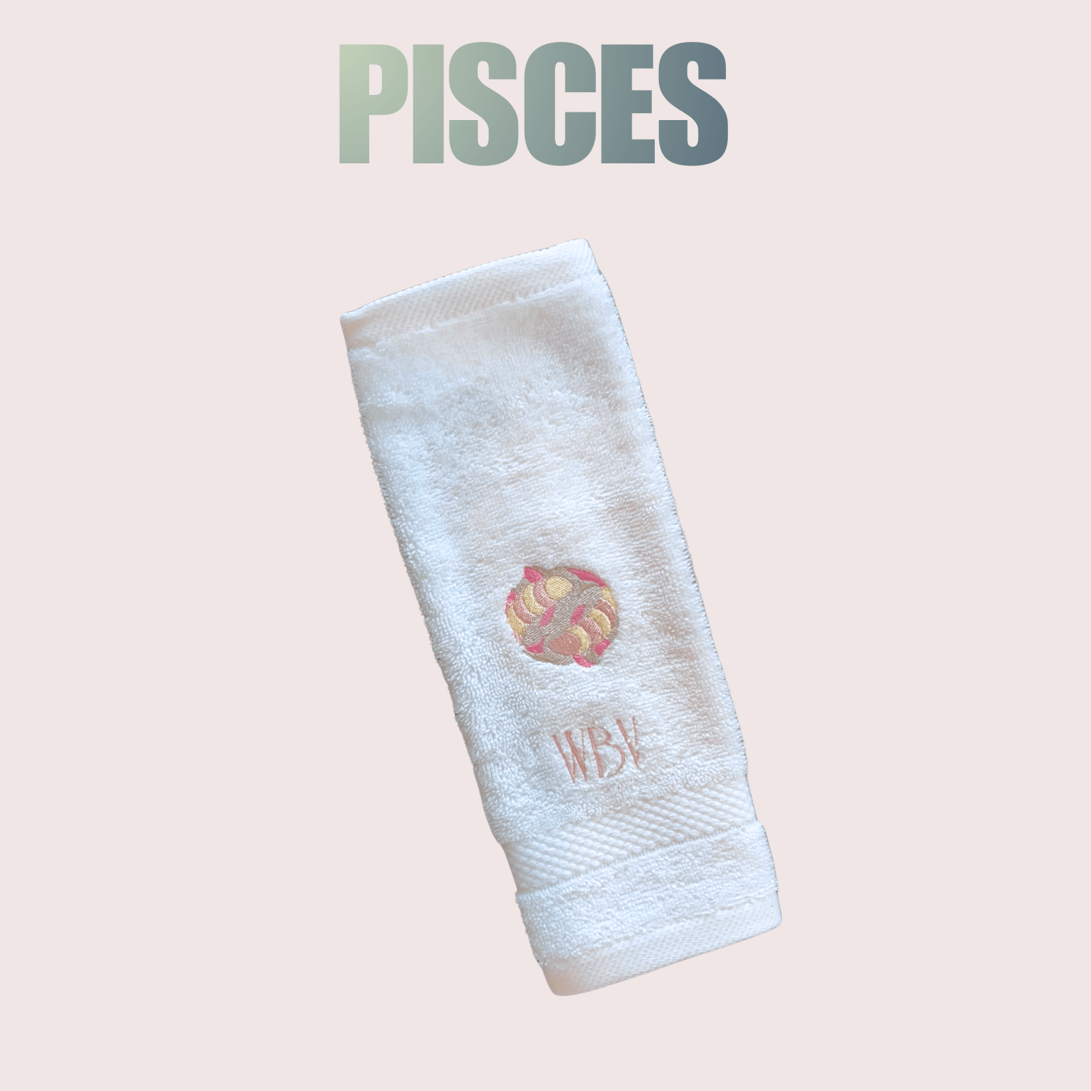 PISCES Washcloth Embroidered with your Monogram | Art Deco Zodiac Gift - 10 Bay