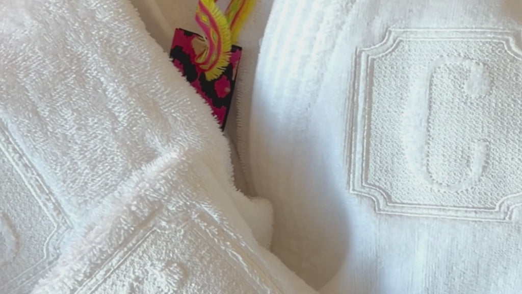 MONOGRAMMED Robe, Towels and Headband with Hotel Spa Embossed Monogram