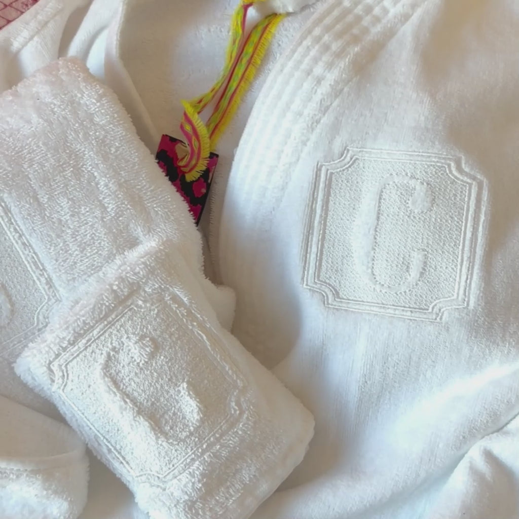 MONOGRAMMED SET: Robe, Towels, Headband with CHINOISERIE Initial